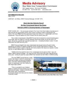 Media Advisory Blue Water Area Transportation Commission 2021 Lapeer Avenue Port Huron, MI7373 faxwww.bwbus.com  FOR IMMEDIATE RELEASE