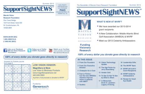 SupportSightNEWS  summer 2013 Macula Vision Research Foundation