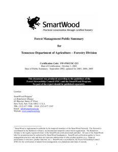 Forest Management Public Summary for Tennessee Department of Agriculture – Forestry Division