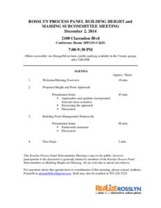ROSSLYN PROCESS PANEL BUILDING HEIGHT and MASSING SUBCOMMITTEE MEETING December 2, Clarendon Blvd Conference RoomC&D)
