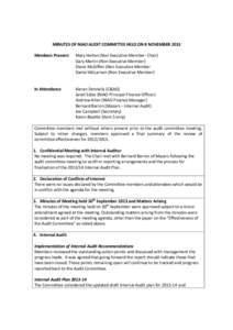 MINUTES OF NIAO AUDIT COMMITTEE HELD ON 8 NOVEMBER 2013    Members Present:  Mary Halton (Non Executive Member‐ Chair)    Gary Martin (Non Executive Member)   