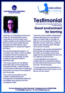 Testimonial Mid Murray Council Manager Health Services Caroline Thomas Great environment for learning