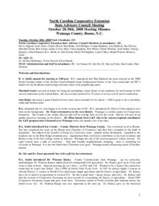 North Carolina Cooperative Extension State Advisory Council Meeting October 28-30th, 2008 Meeting Minutes Watauga County, Boone, N.C. Tuesday, October 28th, 2008 Total Attendance (23) North Carolina Cooperative Extension