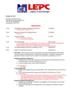 October 30, 2014 Scientific Laboratory Division New Mexico Scientific Laboratories 1101 Camino de Salud NE Albuquerque, NMMeeting Minutes