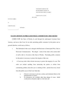 THE CIRCUIT COURT OF THE SECOND JUDICIAL CIRCUIT, IN AND FOR LEON COUNTY, FLORIDA CASE NO[removed]CF 3254 SPN[removed]STATE OF FLORIDA