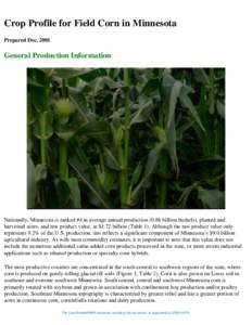 Minnesota Sweet Corn Profile