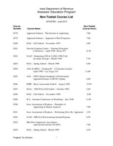 Iowa Department of Revenue  Assessor Education Program Non-Tested Course List UPDATED: June 2013 Course
