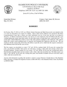 Immediate Release May 29, 2014 Contact: Capt. James M. Stevens[removed]