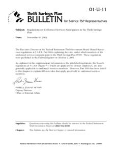 Bulletin 01-U-11: Regulations on Uniformed Services Participation in the Thrift Savings Plan