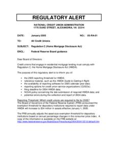 REGULATORY ALERT NATIONAL CREDIT UNION ADMINISTRATION 1775 DUKE STREET, ALEXANDRIA, VA[removed]DATE: