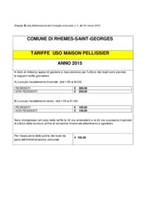 Allegato B) alla deliberazione del Consiglio comunale n. 4 del 24 marzoCOMUNE DI RHEMES-SAINT-GEORGES TARIFFE USO MAISON PELLISSIER ANNO 2015 A titolo di rimborso spese di gestione e manutenzione per l’utilizzo 