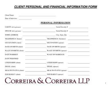 CLIENT PERSONAL AND FINANCIAL INFORMATION FORM