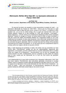 EDITIONS ELECTRONIQUES LA REPRESSION EN FRANCE A L’ETE 1944 ACTES DU COLLOQUE ORGANISE PAR LA FONDATION DE LA RESISTANCE ET LA VILLE DE SAINT-AMANDMONTROND A SAINT-AMAND-MONTROND LE MERCREDI 8 JUIN 2005