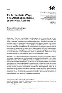 Article  To Err in their Ways: The Attribution Biases of the New Atheists