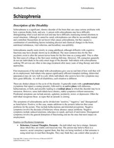 Handbook of Disabilities  Schizophrenia Schizophrenia Description of the Disability