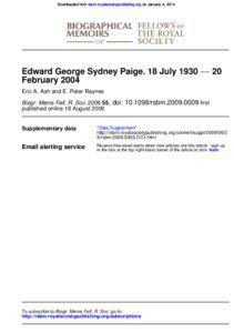 Downloaded from rsbm.royalsocietypublishing.org on January 4, 2014  Edward George Sydney Paige. 18 July 1930 −− 20