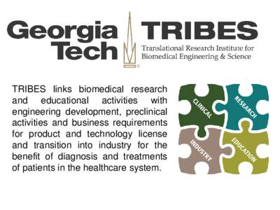 TRIBES links biomedical research and educational activities with engineering development, preclinical activities and business requirements for product and technology license and transition into industry for the