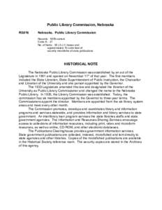 Public Library Commission, Nebraska   RG016 Nebraska. Public Library Commission �