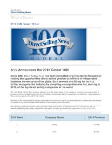 April 08, 2015  Direct Selling News World News 2015 DSN Global 100 List