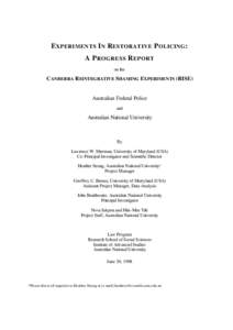 Experiments In Restorative Policing: A Progress Report on the Canberra Reintegrative Shaming Experiments (1998)