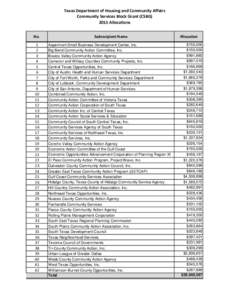 Texas Department of Housing and Community Affairs Community Services Block Grant (CSBGAllocations No. 1 2