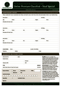 The Australian Stock Horse Society Limited  Online Premium Classified - Stud Special www.ashs.com.au