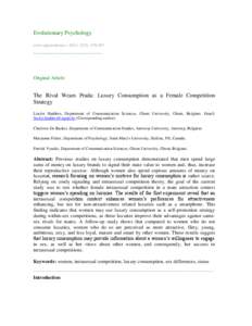 Evolutionary Psychology www.epjournal.net – [removed]): [removed] ¯¯¯¯¯¯¯¯¯¯¯¯¯¯¯¯¯¯¯¯¯¯¯¯¯¯¯¯  Original Article