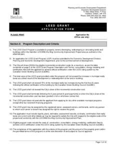 Planning and Economic Development Department Economic Development Division 71 Main Street West, 7th Floor Hamilton, Ontario, L8P 4Y5 Phone: ([removed]Ext[removed]Fax: ([removed]