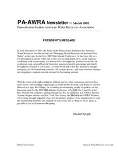 PA-AWRA Newsletter – March 2002 Pennsylvania Section American Water Resources Association ______________________________________________________________________________________ PRESIDENT’S MESSAGE