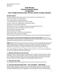 Downtown Development Board July 28, 2014 Page 1 of 4 Draft Minutes Vermont Downtown Board