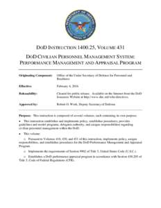 DoD Instruction, Volume 431, February 4, 2016