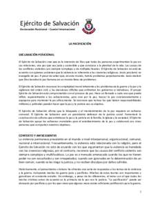 Ejército de Salvación Declaración Posicional – Cuartel Internacional LA PACIFICACIÓN  DECLARACIÓN POSICIONAL