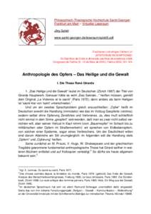 PDF: 84 KB. J. Splett: Anthropologie des Opfers – Das Heilige und die Gewalt