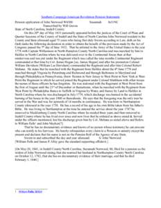 Southern Campaign American Revolution Pension Statements Pension application of John Norwood W4300 Susannah fn31NC Transcribed by Will Graves State of North Carolina, Iredell County