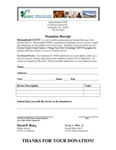 Shenandoah GYSTC 121 Brown School Dr. Grantville, GA[removed]4632  Donation Receipt
