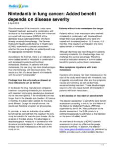 Lung cancer / Alkaloids / Benzoates / Docetaxel / Brain metastasis / Nintedanib / Small-cell carcinoma / Chemotherapy / Metastasis / Medicine / Oncology / Cancer treatments