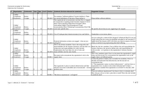 Comments template for Preliminary Cybersecurity Framework # Organization