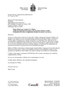 Plains Midstream Canada ULC - Audit du programme de gestion et de protection effectué en 2010 - Évaluation de la mise en application du plan de mesures correctives - 15 janvier 2015