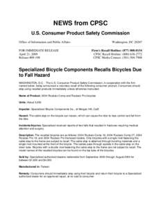 Bicycle / Rivet / Sustainability / Law / Technology / Dynacraft BSC / Magnetix / Bethesda /  Maryland / U.S. Consumer Product Safety Commission / Product recall