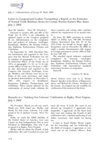 2004  July 3 / Administration of George W. Bush, 2002 Letter to Congressional Leaders Transmitting a Report on the Extension of Normal Trade Relations Status for Certain Former Eastern Bloc States