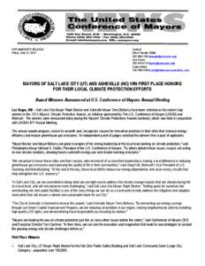 Geography of the United States / Ralph Becker / Salt Lake City / Terry Bellamy / Politics of the United States / Energy in the United States / Mayors Climate Protection Center / United States Conference of Mayors / Asheville /  North Carolina / Utah