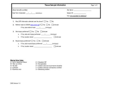 Tissue Sample Information  Page 1 of 1 [Study Name/ID pre-filled]