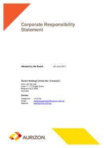 Corporate Responsibility Statement Adopted by the Board:  28 June 2011