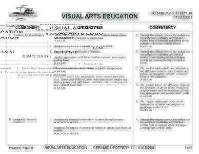 VISUAL ARTS EDUCATION COMPONENT I OBJECTIVES