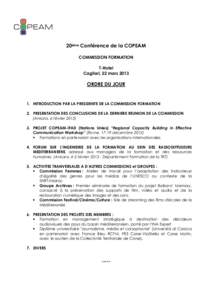 20ème Conférence de la COPEAM COMMISSION FORMATION T-Hotel Cagliari, 22 marsORDRE DU JOUR