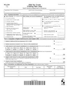 NC-478A  File with NC[removed]Tax Credit Creating New Jobs