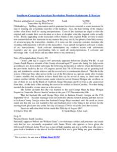 Southern Campaign American Revolution Pension Statements & Rosters Pension application of George Hays W7635 Sarah fn53SC Transcribed by Will Graves[removed]