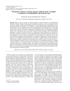 Invertebrate Biology 126(3): 220–234. r 2007, The Authors Journal compilation r 2007, The American Microscopical Society, Inc. DOI: [removed]j[removed]00092.x  Phylogenetic analyses of marine sponges within the o