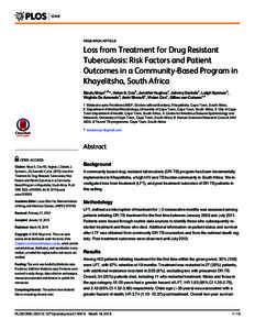 Loss from Treatment for Drug Resistant Tuberculosis: Risk Factors and Patient Outcomes in a Community-Based Program in Khayelitsha, South Africa