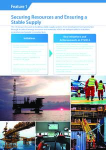 Feature 1  Securing Resources and Ensuring a Stable Supply The JX Group is focused on building stable supply systems, from development and production through to sales of energy, resources and materials, which are indispe